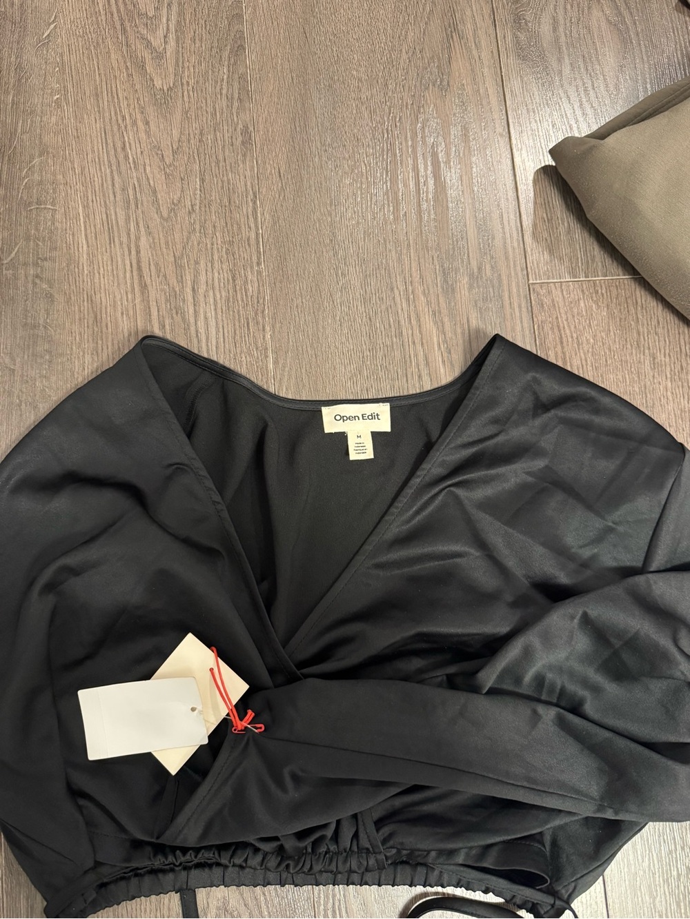Nordstrom Open Edit Black Wrap-Style Cropped Top with tags
